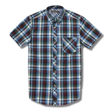 Ben Sherman Union Fit Mod S/S Button Down Check Shirt Neon Blue Preview